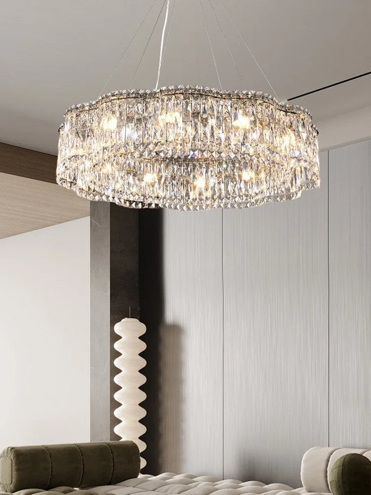 Elegant Chrome Stainless Steel K9 Crystal Chandelier - A Modern Luxury Lighting Fixture for Living Rooms, Bedrooms, and Dining Spaces