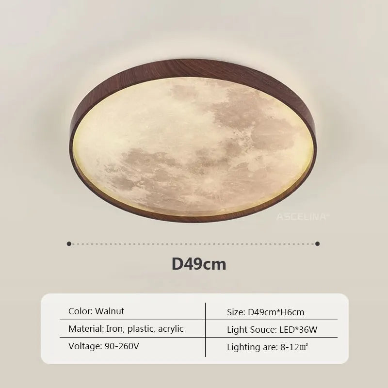 Nordic LED Ceiling Lamp - Wooden Moon Design - Ideal for Aisle, Balcony, Bedroom, Dining Room - Stylish Home Indoor Lighting Fixture