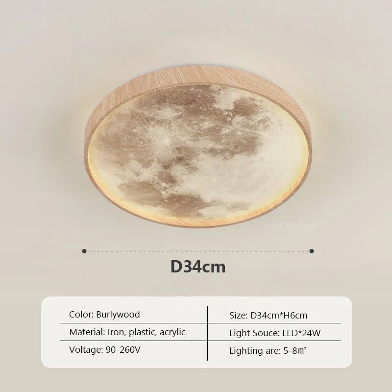 Nordic LED Ceiling Lamp - Wooden Moon Design - Ideal for Aisle, Balcony, Bedroom, Dining Room - Stylish Home Indoor Lighting Fixture