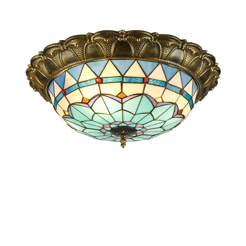 European-Style Tiffany Circular Ceiling Lamp - Retro Elegance for Living Rooms, Bedrooms, Corridors, and Balconies