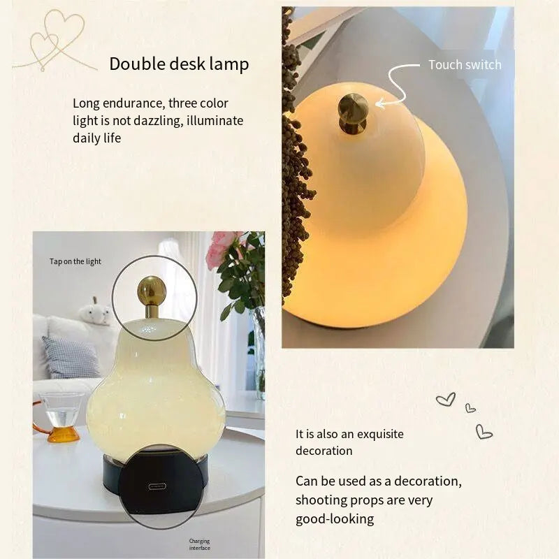 LED Cream Pear Table Lamp - Elegant Bedroom and Living Room Decor Light