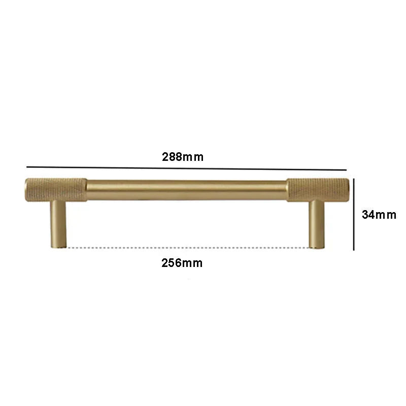 Solid Brass Knurled Cabinet Handles – Satin Gold Long Wardrobe Bar Pulls and Drawer T-Bars