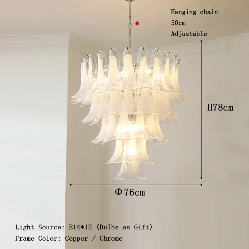 Elara White Petal Glass LED Chandelier for Staircase & Villa Décor