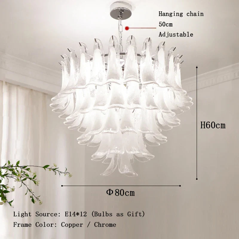 Elara White Petal Glass LED Chandelier for Staircase & Villa Décor