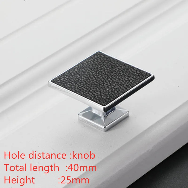 Modern Leather and Zinc Alloy Cabinet Handle – Elegant Drawer Pulls for Kitchen, Wardrobe, and Furniture (96mm)