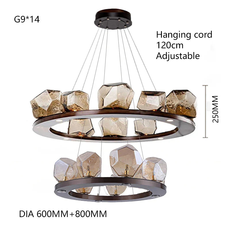 Modern LED Chandelier Lighting - Nordic Rock Glass Elegance for Living Rooms and More