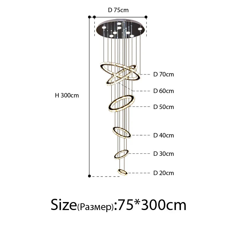 Modern Luxury Crystal Staircase Chandelier - Rings Design for Loft, Villa, and Lobby Indoor Lighting