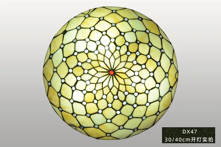 Tiffany Stained Glass Round Ultra-Thin Ceiling Lamp - Elegance for Balconies, Corridors, Bedrooms, and Children's Rooms