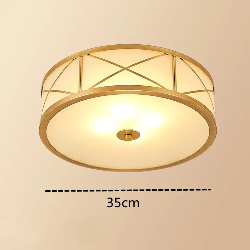 Elegant American Seiko Pure Copper Ceiling Light - Modern Minimalist LED Round Lamp for Bedrooms, Living Rooms, and Dining Areas