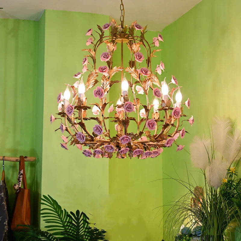 Elegant Nordic Rose Copper Chandelier - LED Illumination for Luxury Living
