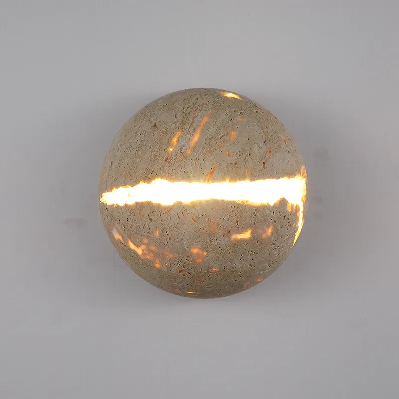Retro Dinosaur Egg-Shaped Natural Stone Art Wall Lamp - Yellow Travertine Hemisphere LED Sconce for Atmospheric Corridor Lighting