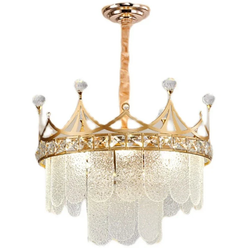 Elegant Modern Minimalist Crown K9 Crystal Chandelier - A Round Golden Fixture for Living Rooms and Bedrooms