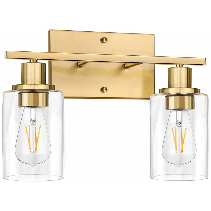 Vintage Industrial 2-Light Bathroom Vanity Light Fixtures - Matte Black Metal and Glass Sconces