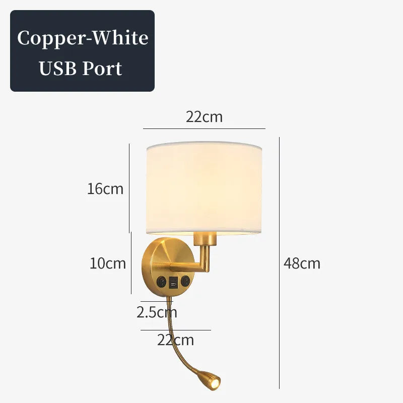 Bedside Wall Lamp with Rotating Spotlight - Modern Fabric Lampshade Reading Wall Sconce for Bedroom Home Decoration with LED E27