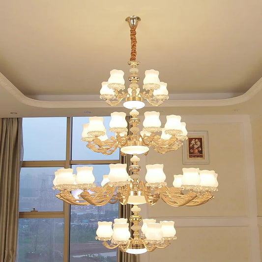 European Style Duplex Building Chandelier - Simple Elegance for Large Living Rooms, Hallways, and Staircases