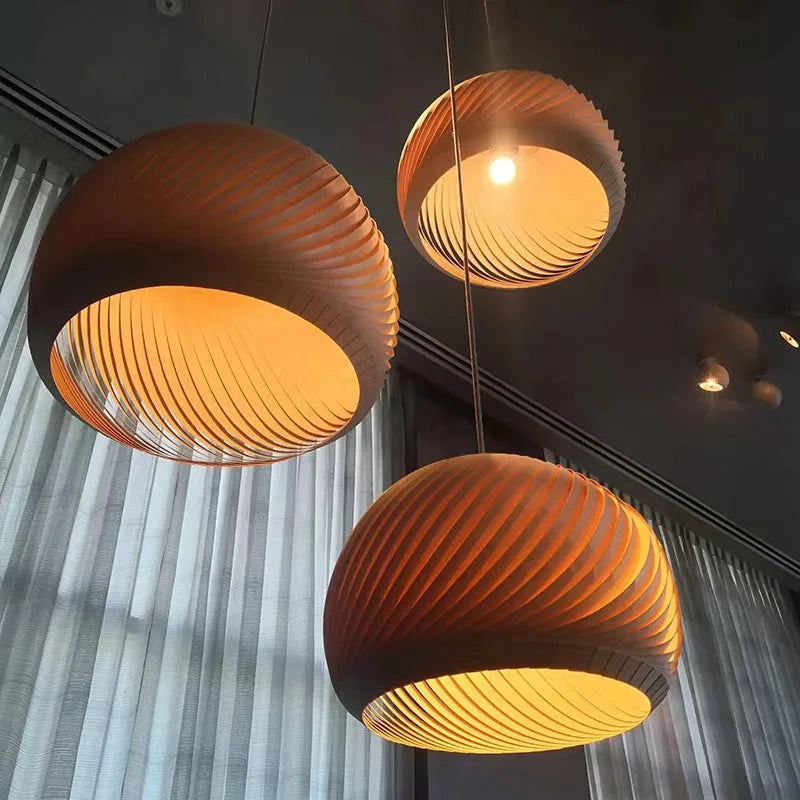 Nordic Round Ball Wooden Pendant Light - Simple and Creative Lighting for Living Room, Bedroom, Dining Room, and Bar Decor