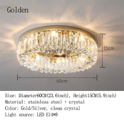 Simple Modern Clean Crystal Ceiling Lamp - New Design Light Luxury for Living Rooms and Bedrooms - Available in Gold and Silver - Nordic Style Elegance