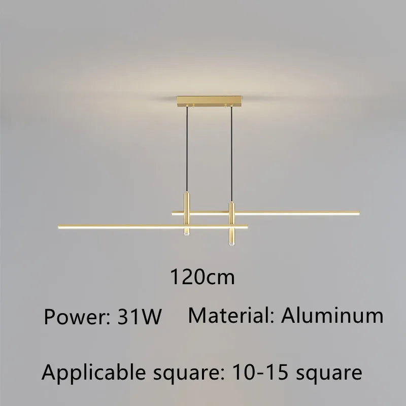 Sleek Black and Gold LED Chandelier - Minimalist Lighting for Kitchen and Dining Room Decor