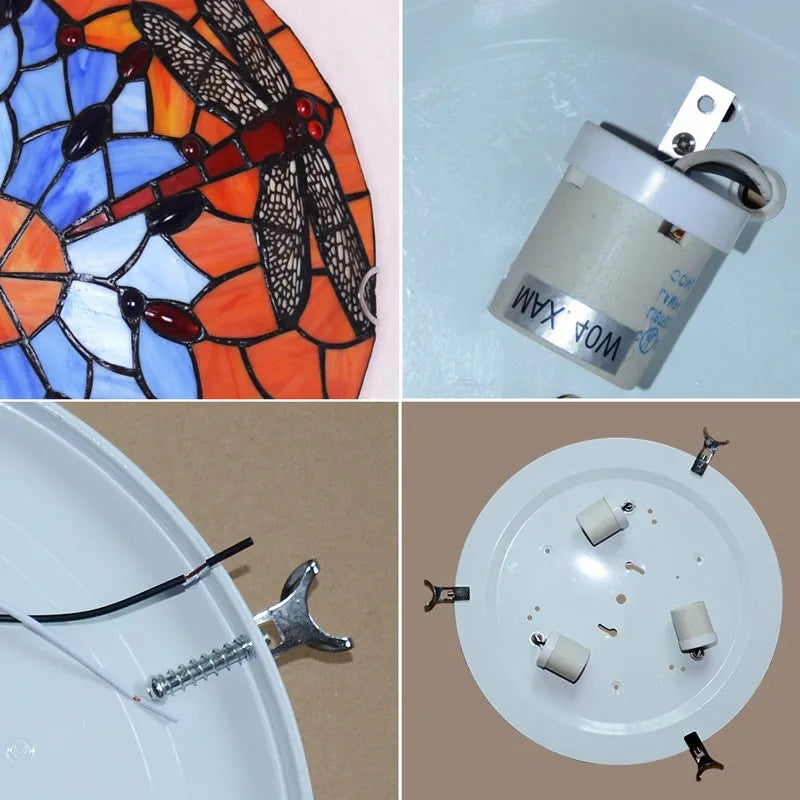 European-Style Tiffany Round Glass Ceiling Lights - Elegant Illumination for Restaurants, Corridors, Bedrooms, and More