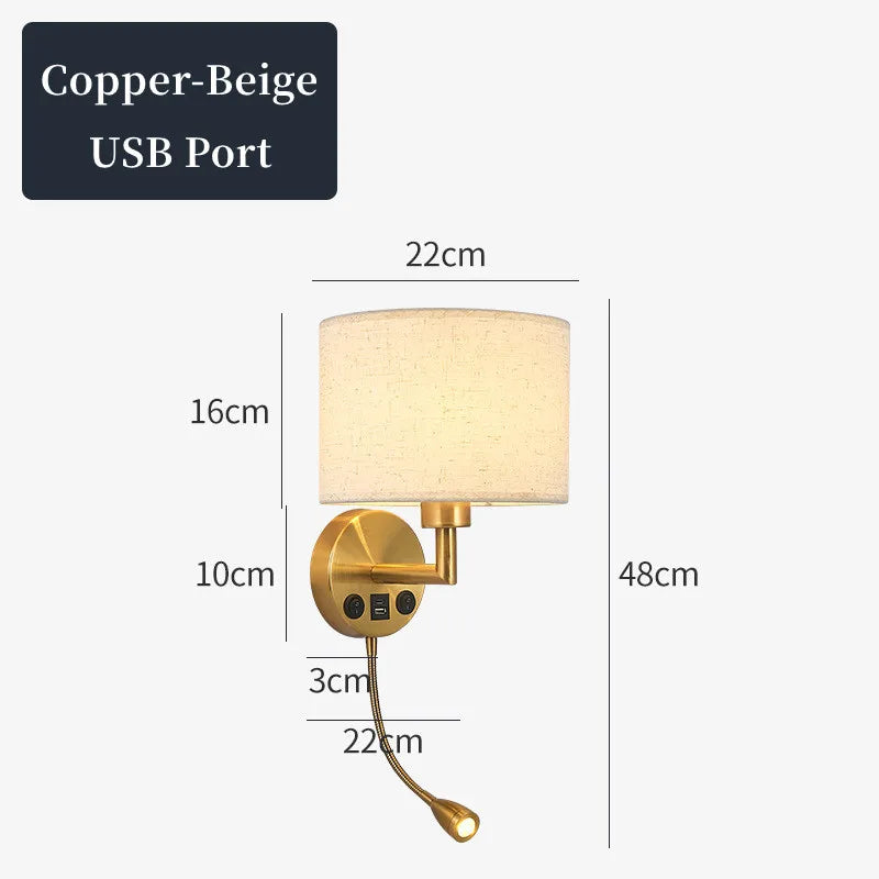 Bedside Wall Lamp with Rotating Spotlight - Modern Fabric Lampshade Reading Wall Sconce for Bedroom Home Decoration with LED E27