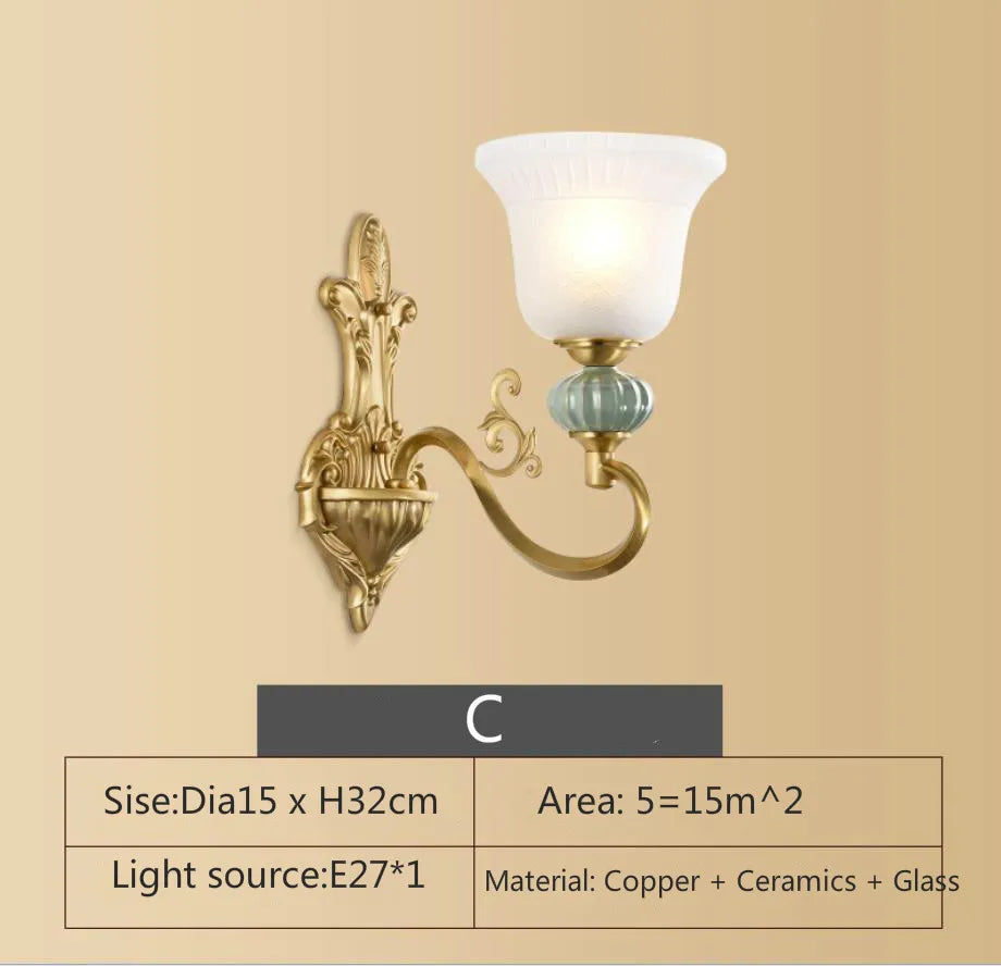 Eleanor - Full Copper American Wall Lamp Bedroom Bedside Lamp European Lighting Modern Simple Living Room Creative Corridor