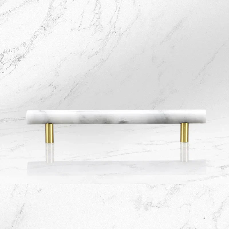 Green and White Marble Cabinet Handle – Luxury Natural Stone Drawer Pulls with Brass Base (50mm-200mm)