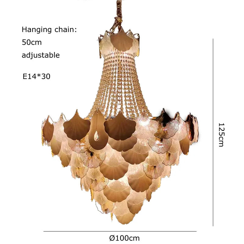 LED Art Deco Autumn Ginkgo Dimmable Hanging Lamps - Luminaire Chandelier Lighting for Dining Rooms with Lustre Suspension