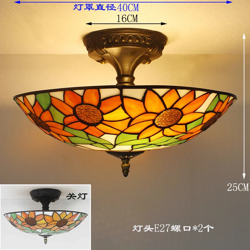 Vintage Tiffany Stained Glass Ceiling Lights - Mediterranean Baroque Hanging Lamp for Living Room, Kitchen, and Bedroom