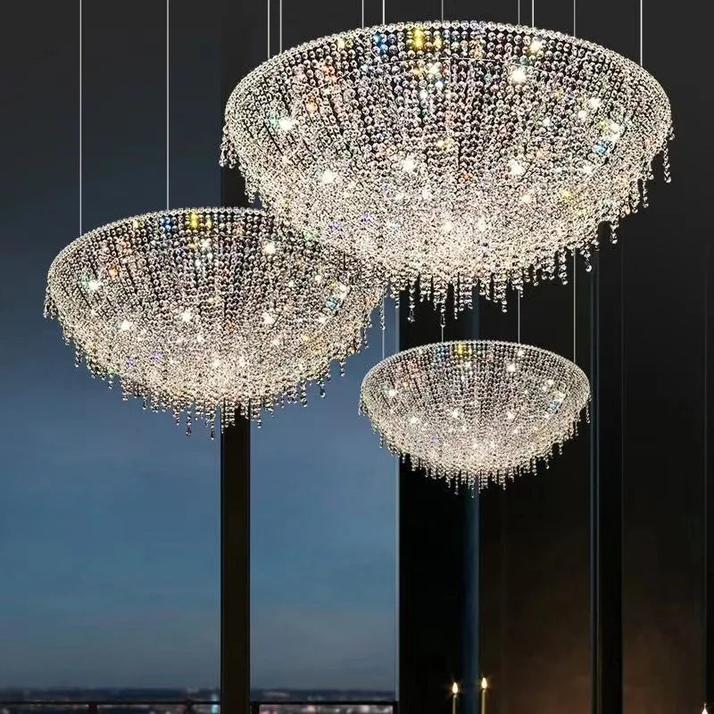 Modern LED Half Round Crystal Ceiling Chandelier - Elegant Illumination for Living and Dining Spaces
