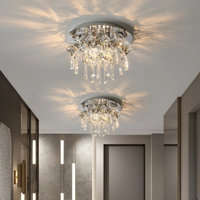 Luxury Modern K9 Crystals Ceiling Lamp - Chrome Steel LED Ceiling Light for Art Deco Bedroom Lighting