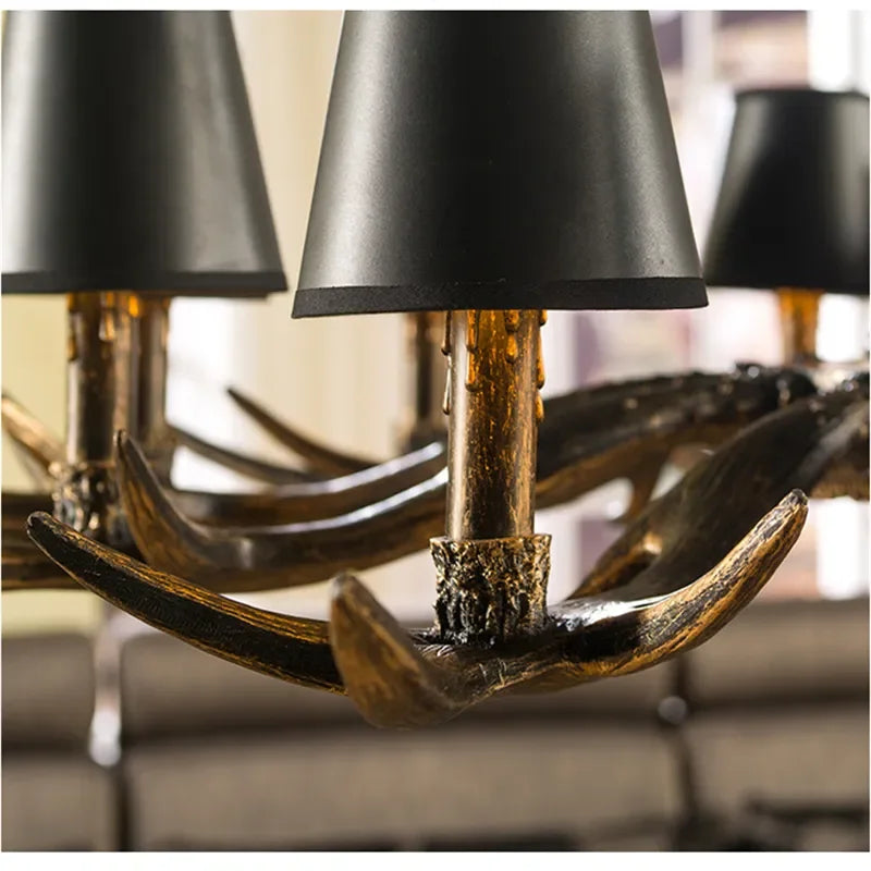 Retro Style Antler Resin Chandelier - Sweeping Gold Spray Paint Finish for Living and Dining Room Home Decor Lighting
