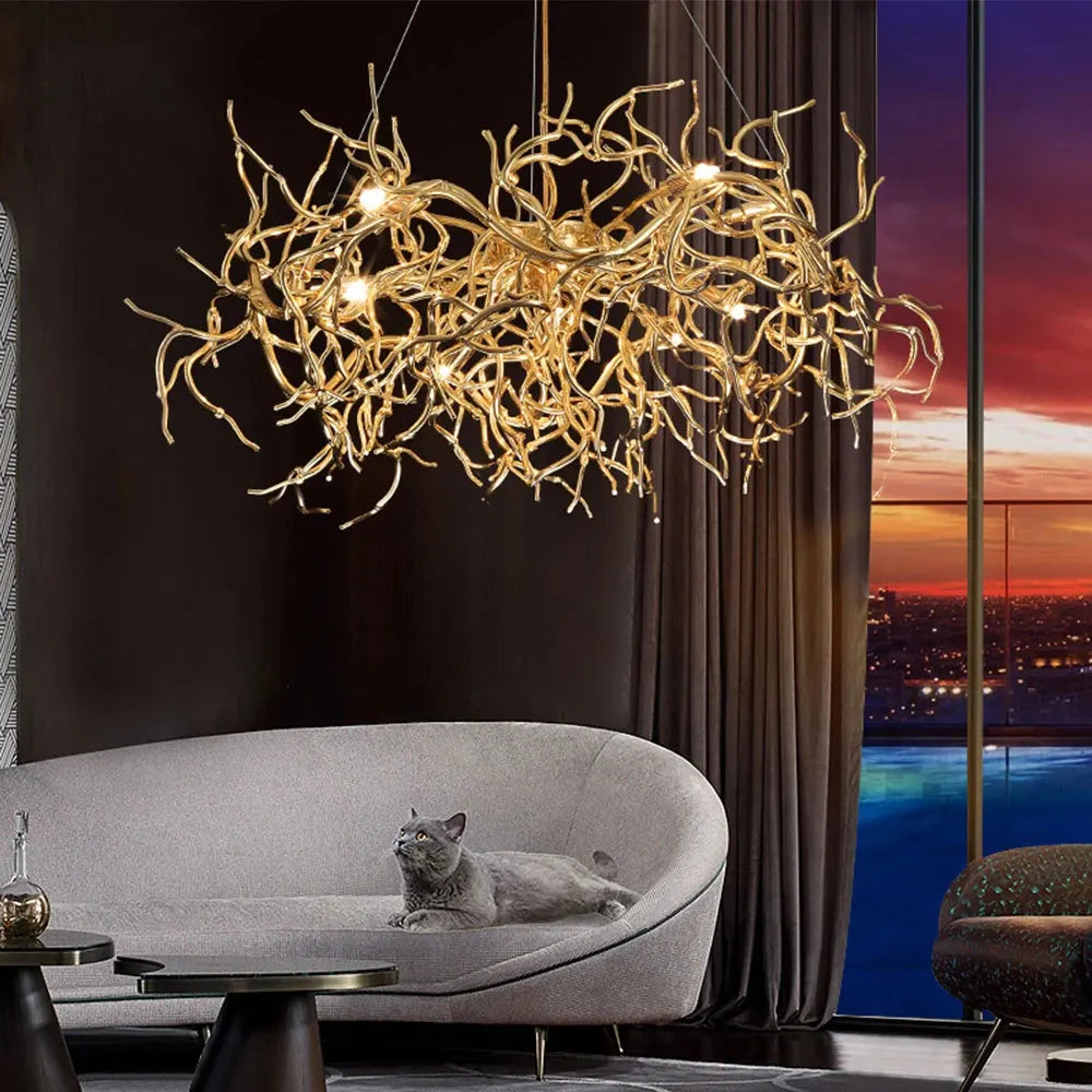 Modern Luxury Chandelier Lighting - LED Gold Branch Chandelier for Living Rooms, Dining Rooms, and Home Decor with Aluminum Tree Design