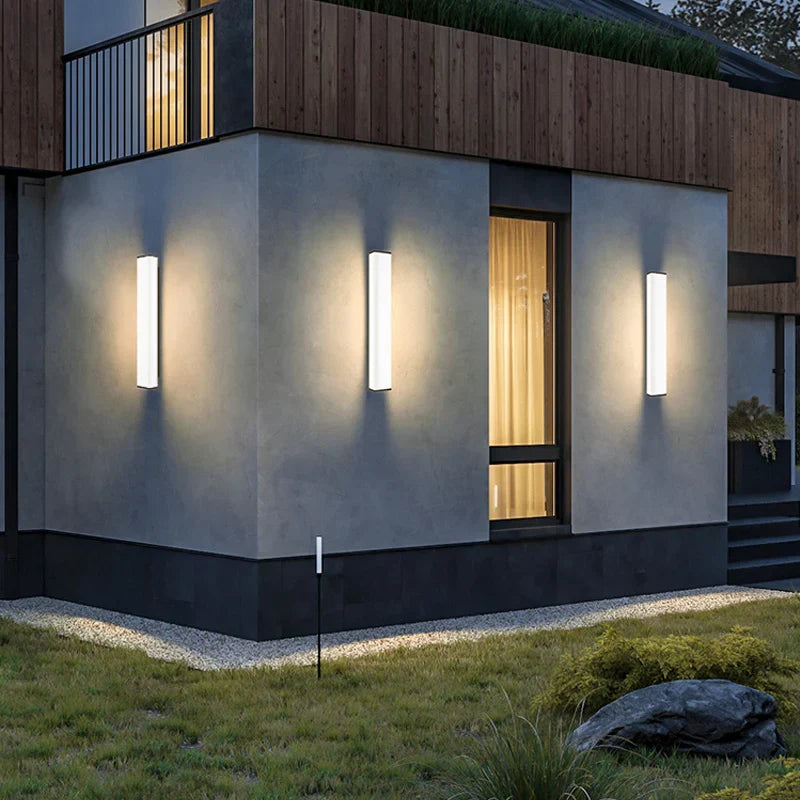 Sleek Stainless Steel Waterproof LED Long Wall Lamp - Modern Outdoor Lighting for Garden Villas and Balconies