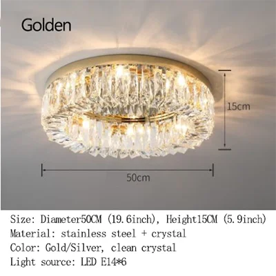 Simple Modern Clean Crystal Ceiling Lamp - New Design Light Luxury for Living Rooms and Bedrooms - Available in Gold and Silver - Nordic Style Elegance