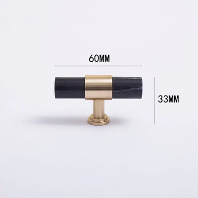 Natural Marble and Crystal T-Bar Cabinet Handles – Modern Brass Knobs for Kitchen, Dresser, and Furniture Pulls