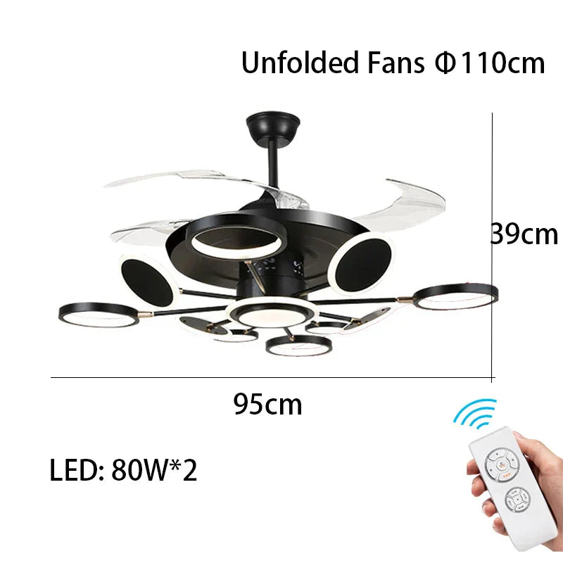 Nordic Ceiling Fans with LED Light - Remote Control Silent Retractable Blades Lamp for Home