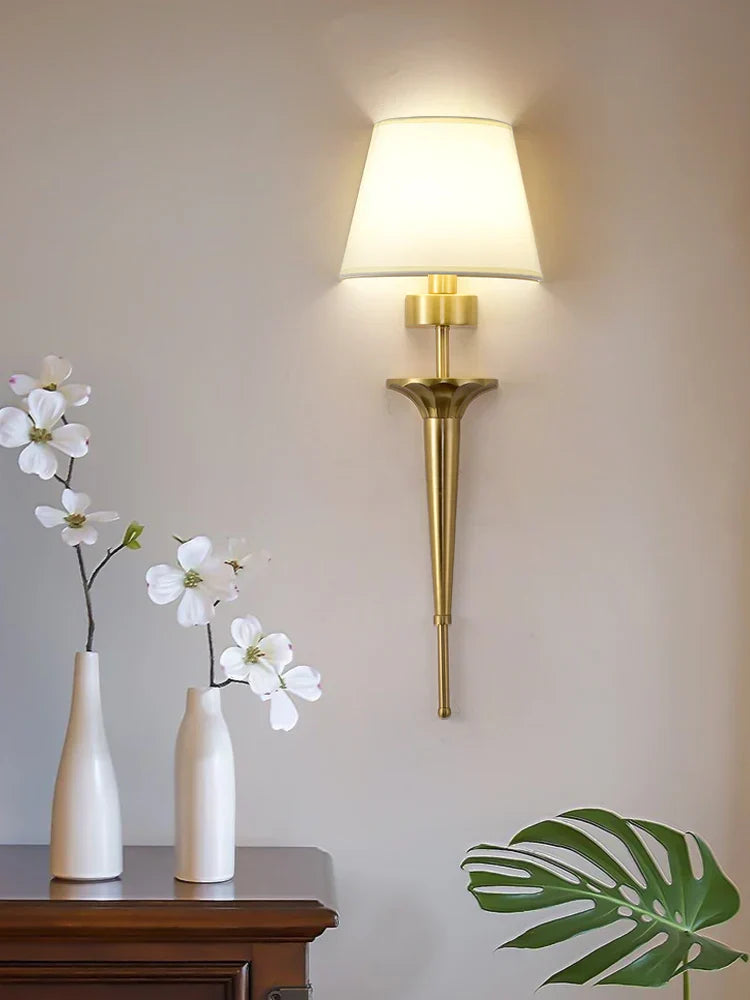 Copper Lamp - American Wall Lamp for Bedroom, Simple Wall Lamps with Classical Design, Living Room Decor LED Lights, Home Corridor Bedside Lamp