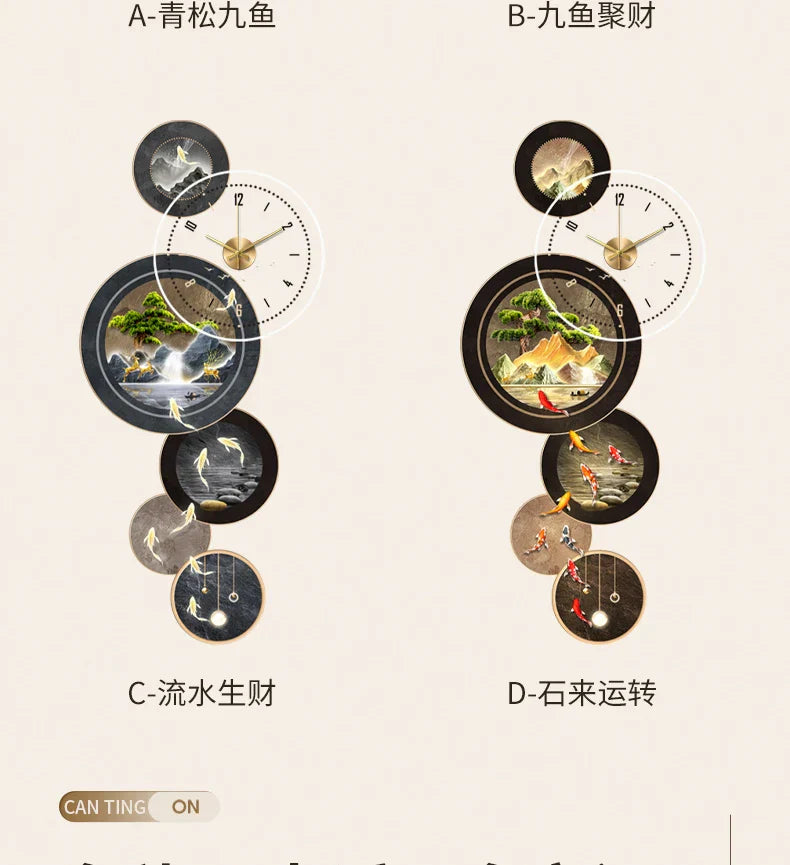 Dlight Decor Nine Fish Clock Wall Light Mural