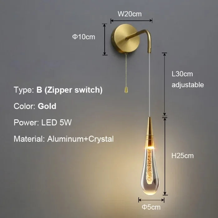 Italian Crystal Wall Lights - LED Creative Raindrops Wall Lamp for Restaurant, Bedroom, Bedside Decor, Corridor Cristal Sconces Lamp