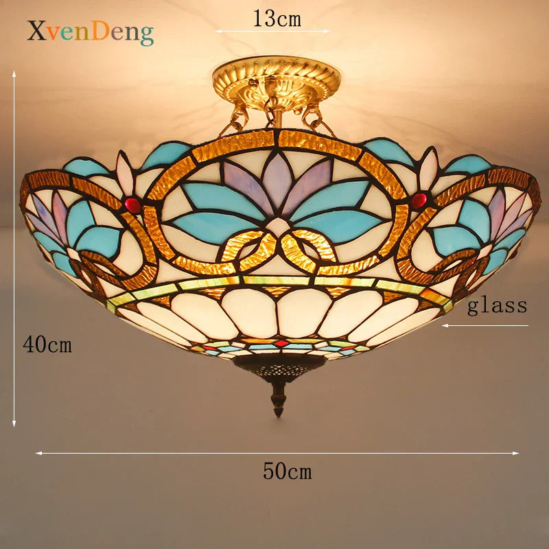 Vintage Mediterranean Tiffany Stained Glass Ceiling Lights - Elegance for Living Rooms, Bedrooms, Kitchens, and More