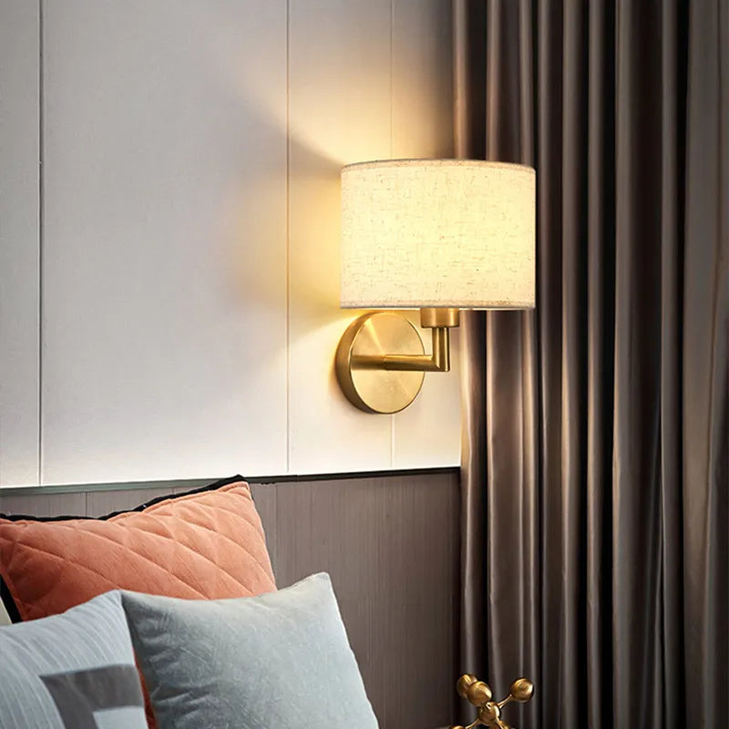 Bedside Wall Lamp with Rotating Spotlight - Modern Fabric Lampshade Reading Wall Sconce for Bedroom Home Decoration with LED E27