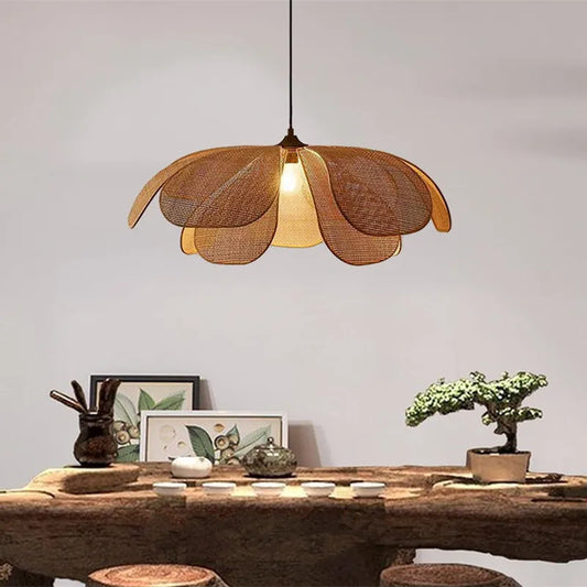 Designer Handmade Rattan Flower Chandelier - Rustic Elegance for Your Living and Dining Spaces