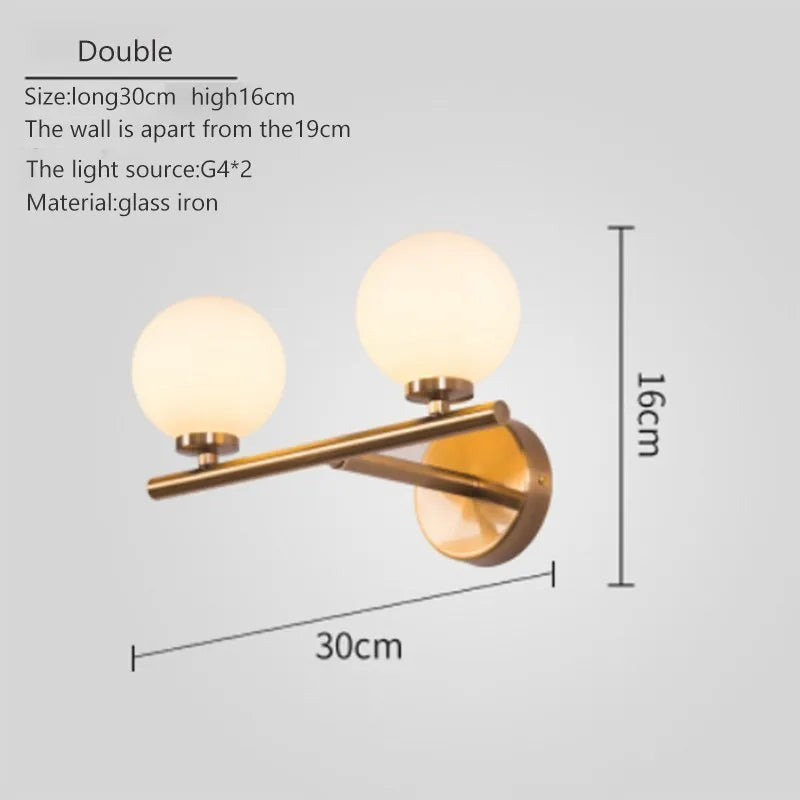 Nordic Gold Wall Lamp with Glass Orb Shade - Elegant Lighting for Bathroom, Bedside, Hotel, Aisle, and Hallway