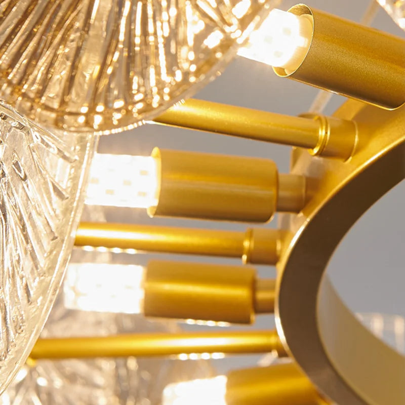 Sleek Postmodern Gold Electroplated Dining Chandelier - G9 Lighting for Bedrooms and Living Rooms - Indoor Luxury Glass Plate Fixture