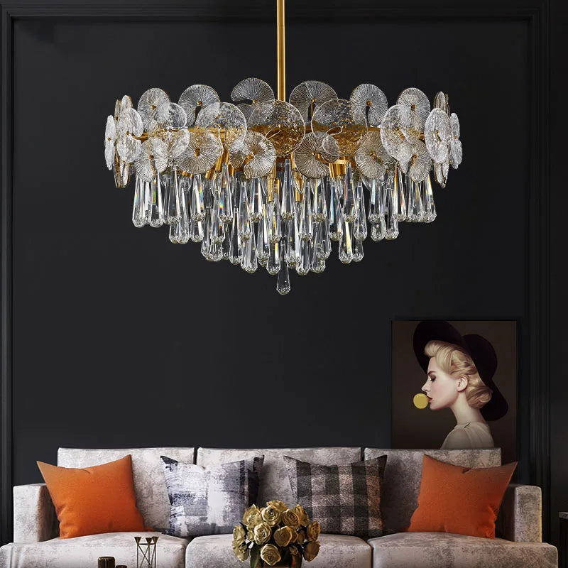 Modern Light Luxury LED Lotus Flower Crystal Ceiling Chandelier - Elegance for Living Rooms, Bedrooms, Restaurants, and Halls