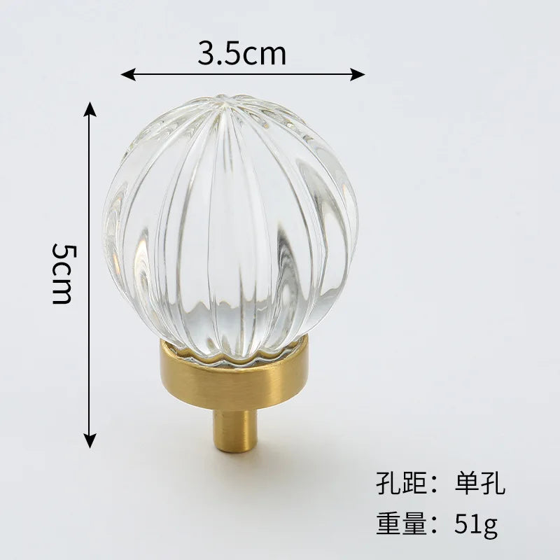 Brass Crystal Cupboard Cabinet Handle Kitchen Drawer Knobs Light Luxury Furniture Hardware Transparent Handle Home Decoration