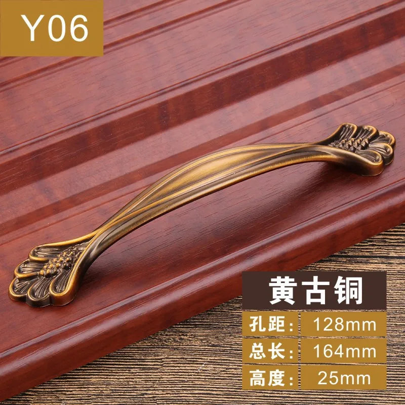 Antique Yellow Bronze Cabinet Handles - Brushed Vintage Drawer Pulls for Kitchen and Wardrobe Doors