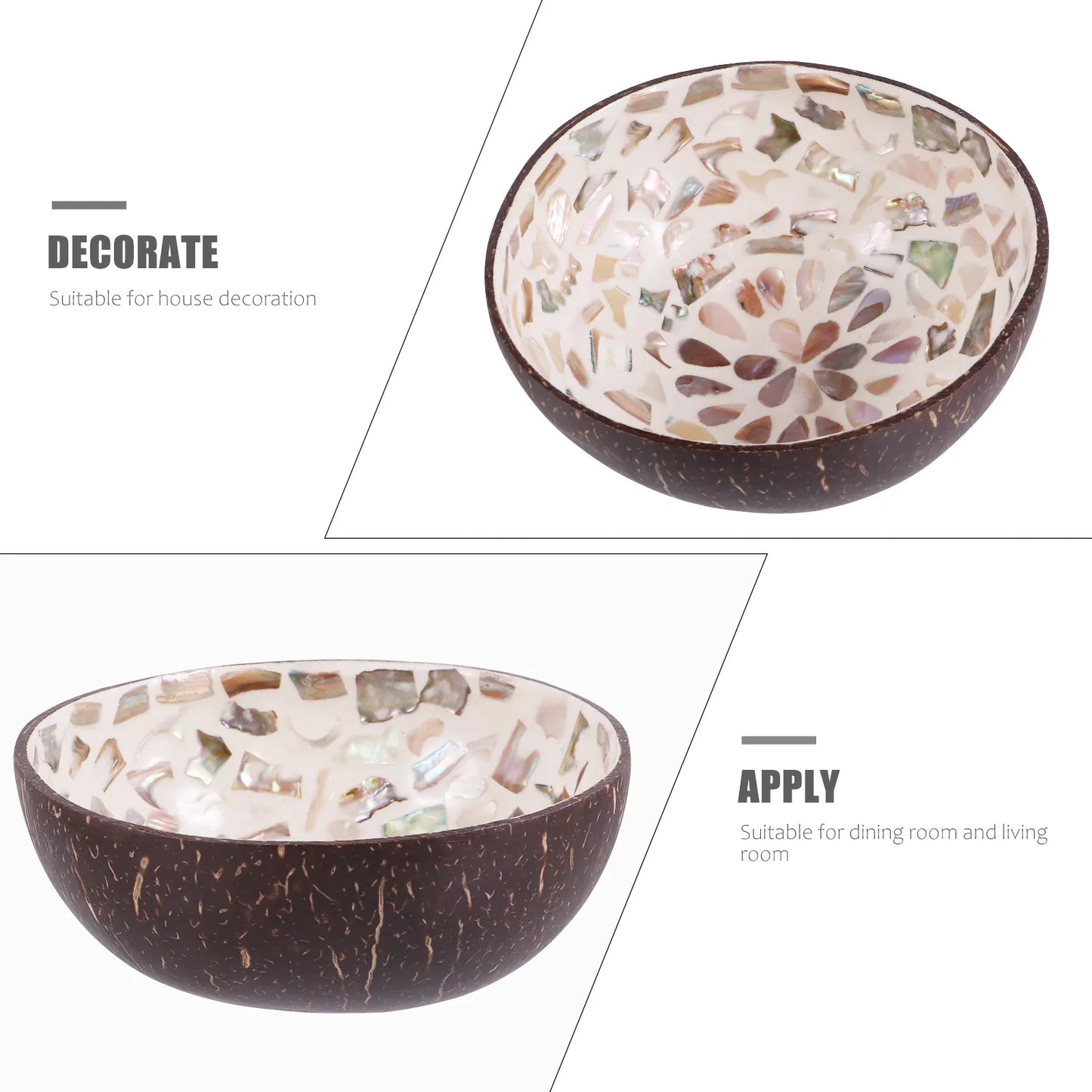 2 Pcs Coconut Shell Bowl Bowls Home Storage Key Container Salad Decoration Wooden