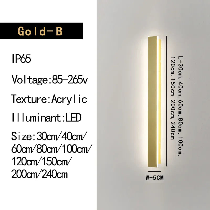 Elegant Golden LED Long Wall Light - Modern Outdoor Lighting for Country Villas, Courtyards, and Balconies