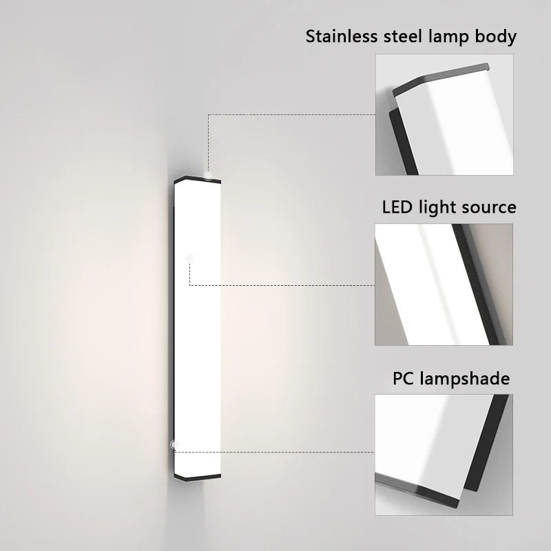 Sleek Stainless Steel Waterproof LED Long Wall Lamp - Modern Outdoor Lighting for Garden Villas and Balconies